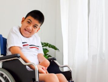 Disabled boy in a wheelchair.